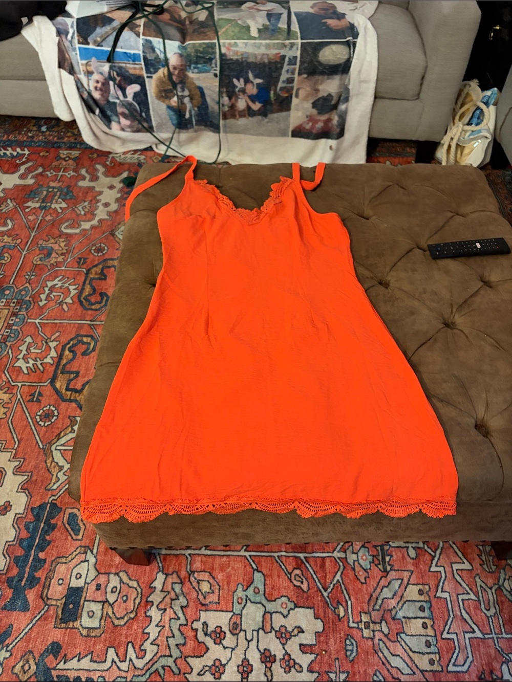 Bright Orange Lace-Trim Slip Dress - Women